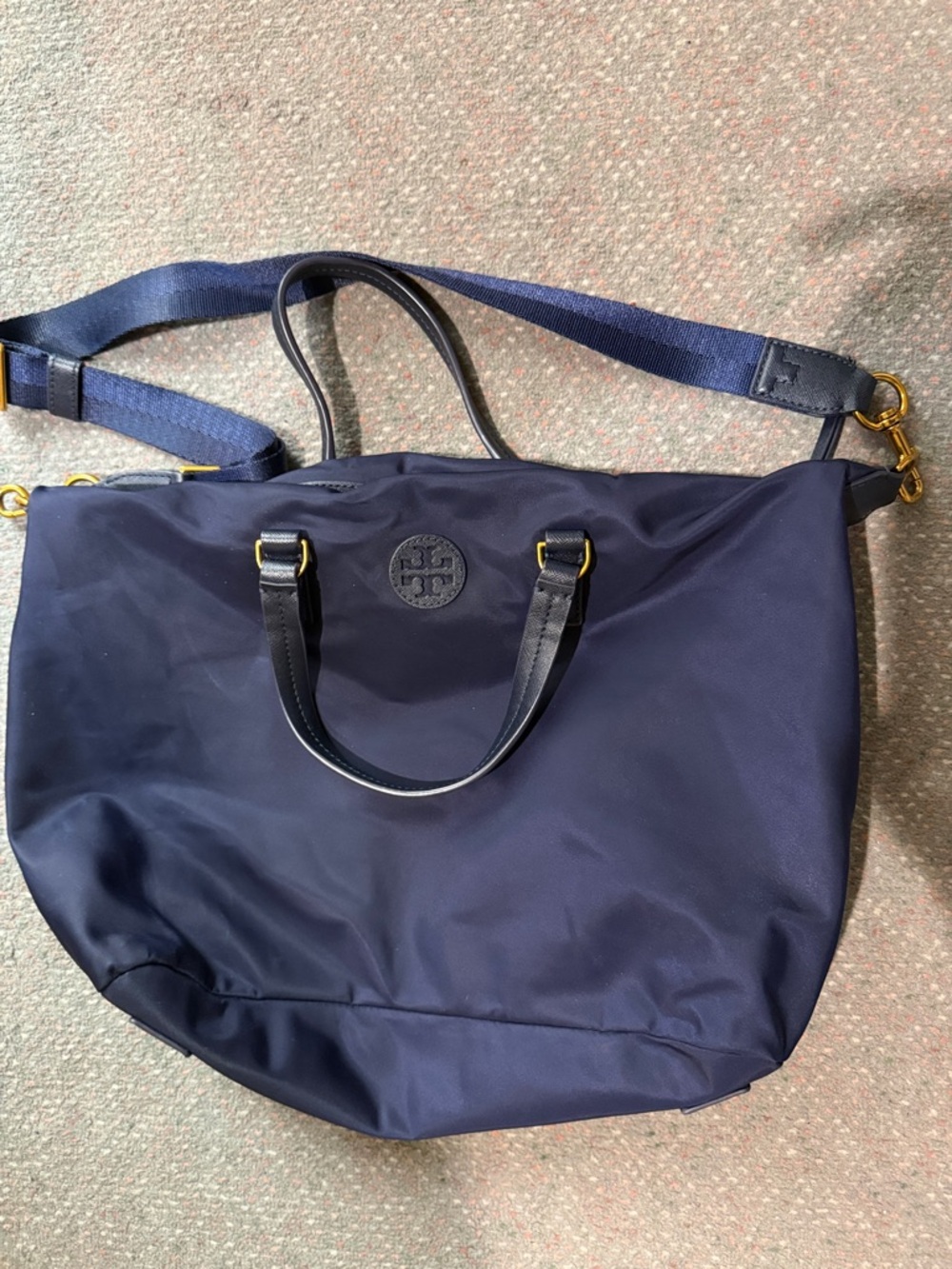 Tory Burch Navy Nylon Duffel with Detachable Strap